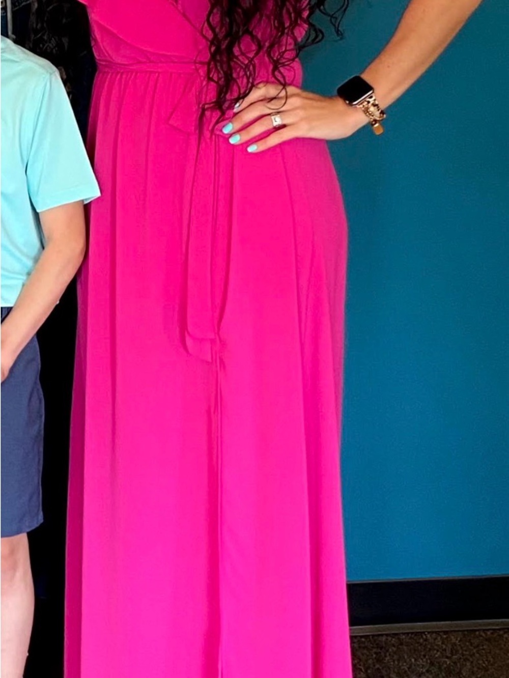 Vici Hot Pink Maxi Dress with Tie Waist and Flutter Sleeves